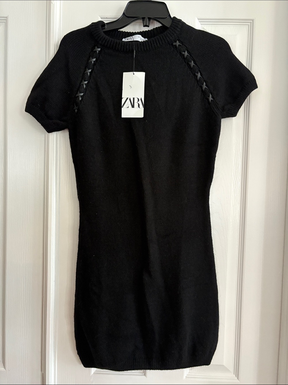 ZARA Black knit GRUNGE GOTH bikercore short sleeve sweater dress SIZE SMALL NWT